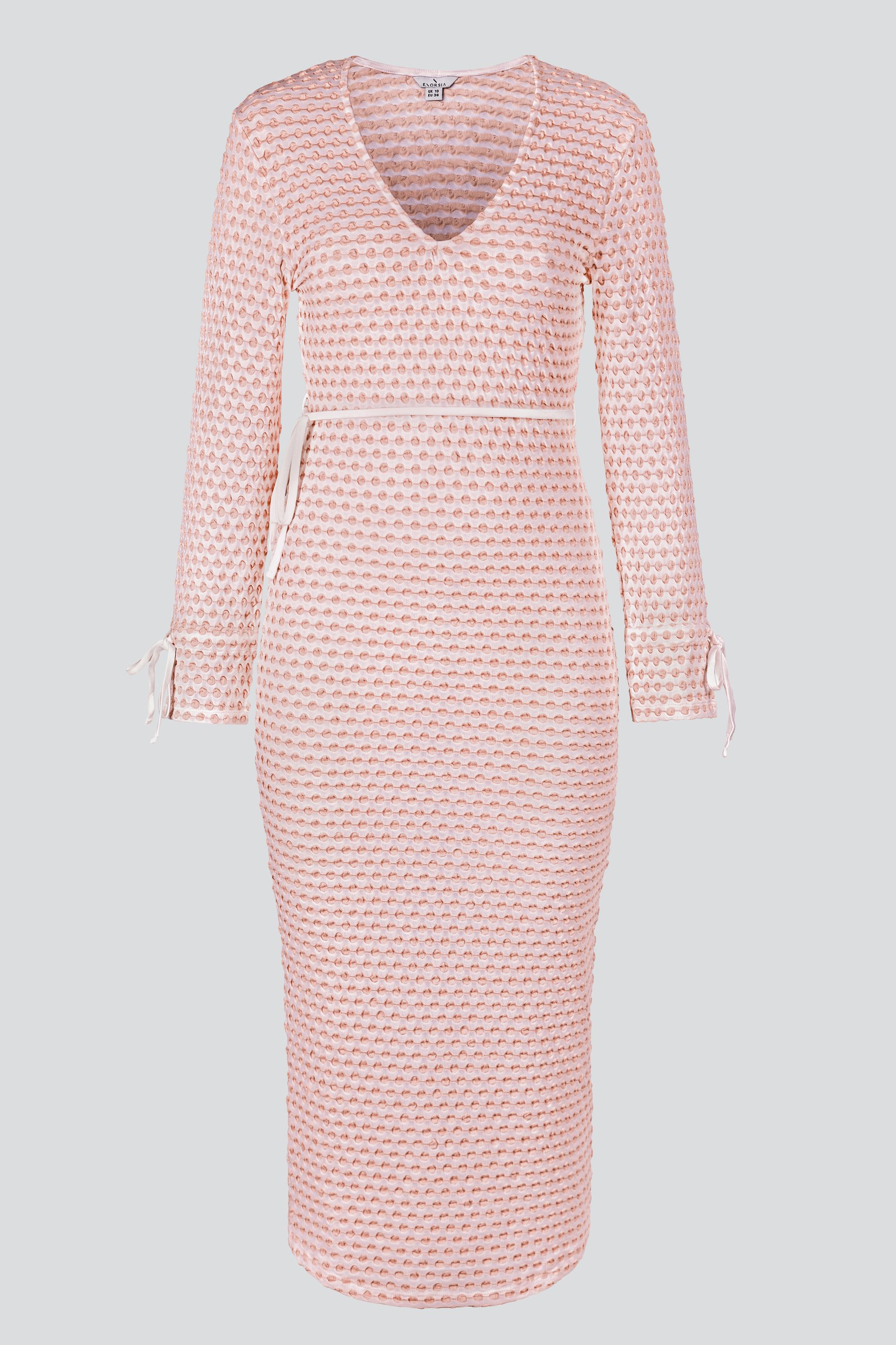 Textured Stretch Jersey Long Sleeve Midi Dress