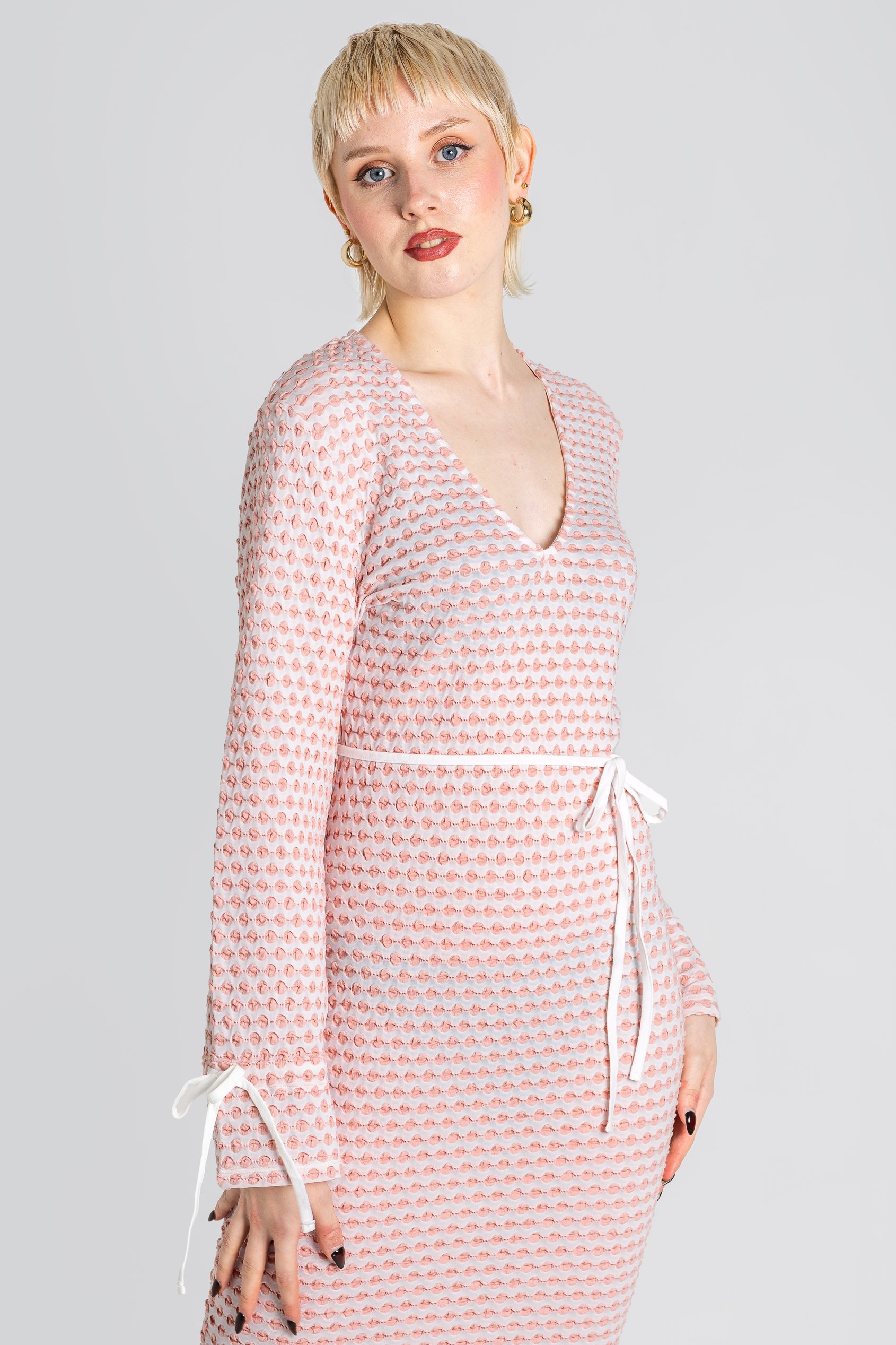 Textured Stretch Jersey Long Sleeve Midi Dress