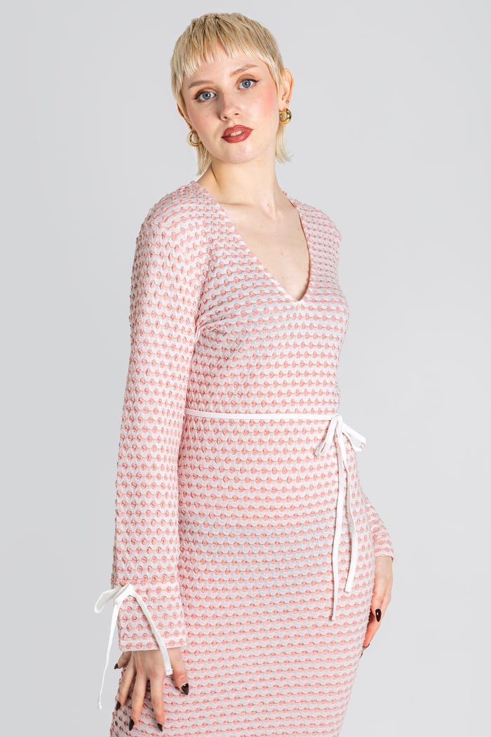 Textured Stretch Jersey Long Sleeve Midi Dress