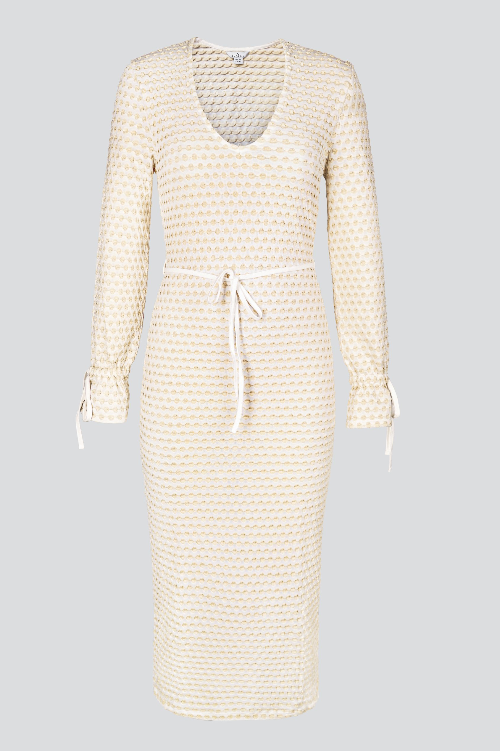 Textured Stretch Jersey Long Sleeve Midi Dress