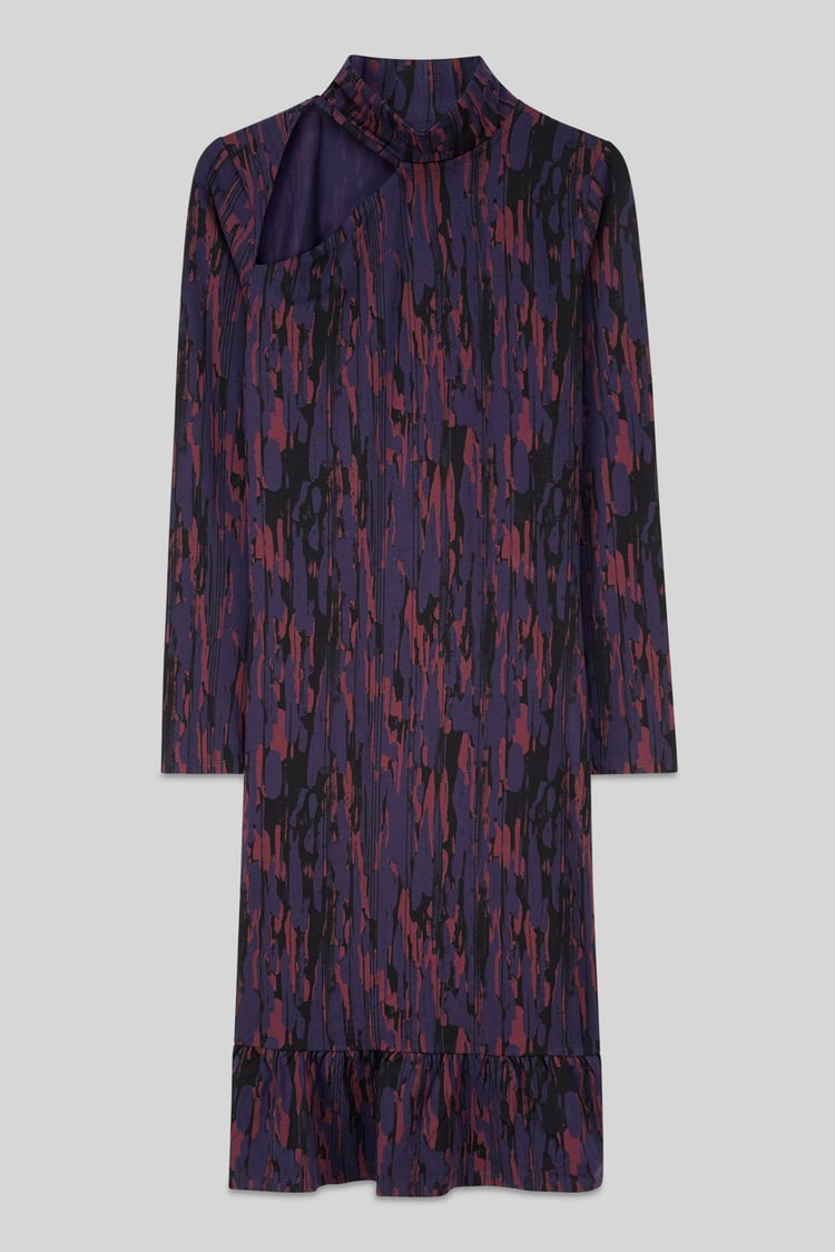 Womens Cut Out Printed Midi Flare Dress