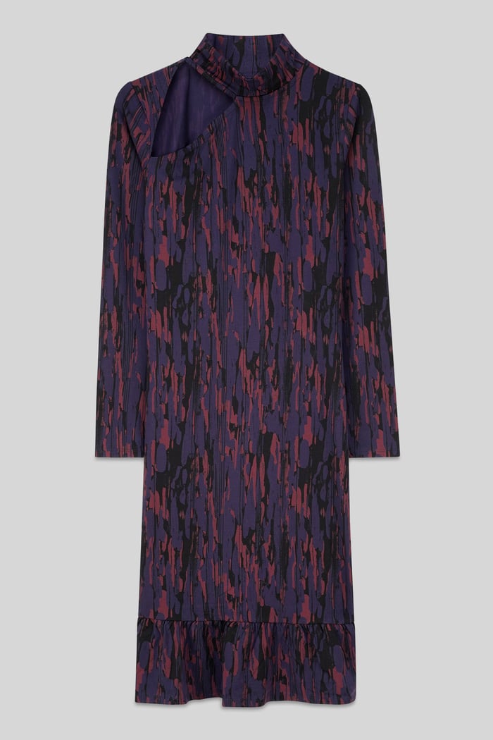 Womens Cut Out Printed Midi Flare Dress