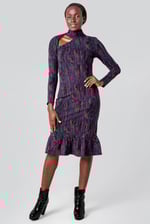 Womens Cut Out Printed Midi Flare Dress