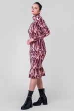 Womens Cut Out Printed Midi Flare Dress