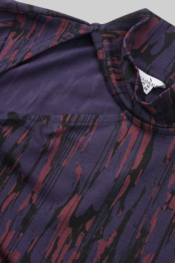 Womens Cut Out Printed Midi Flare Dress