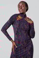 Womens Cut Out Printed Midi Flare Dress