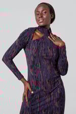 Womens Cut Out Printed Midi Flare Dress