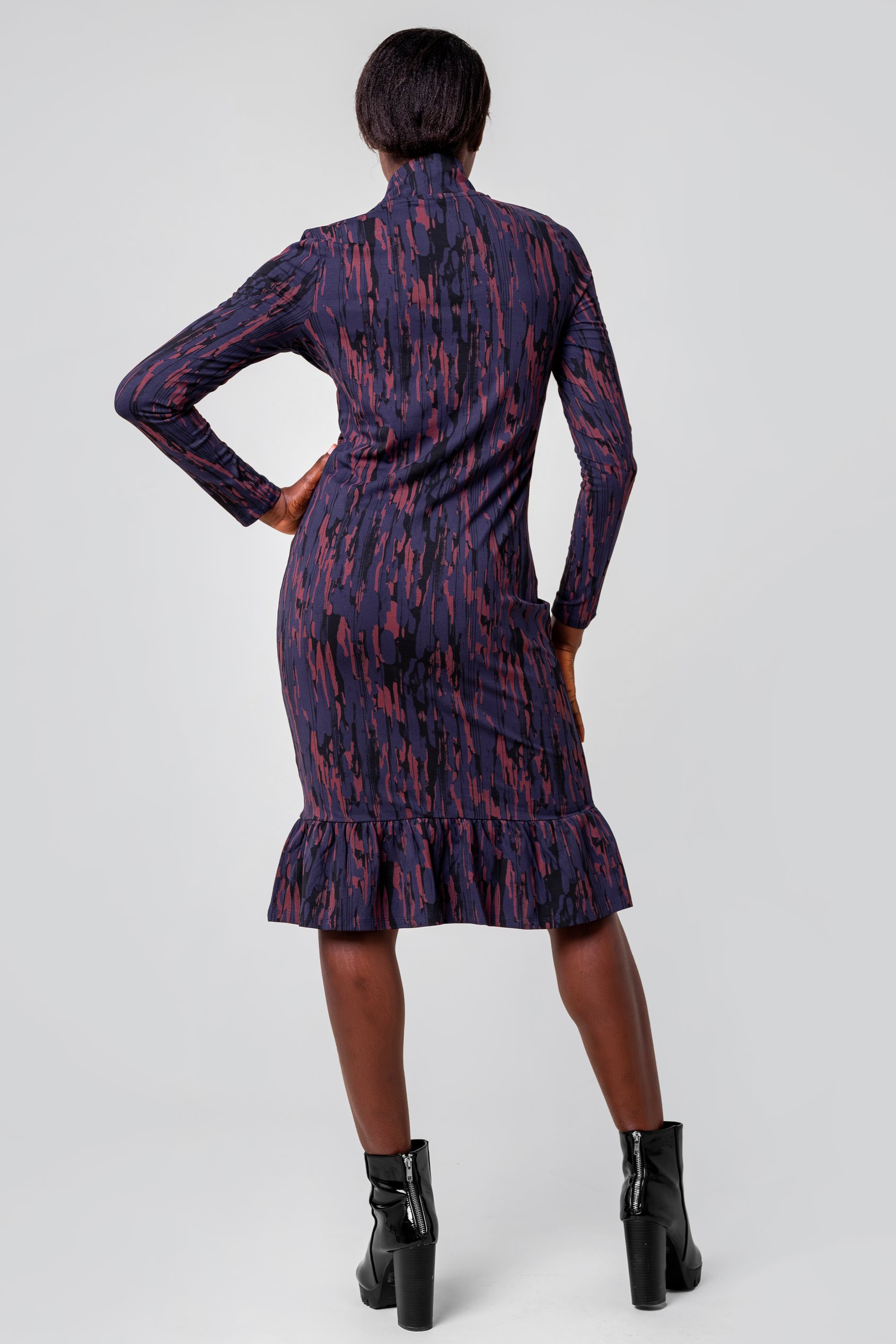 Womens Cut Out Printed Midi Flare Dress