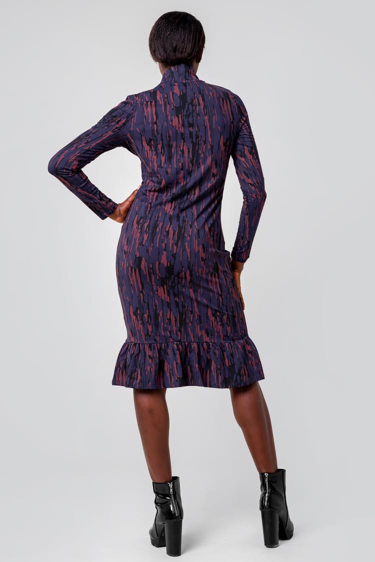 Womens Cut Out Printed Midi Flare Dress