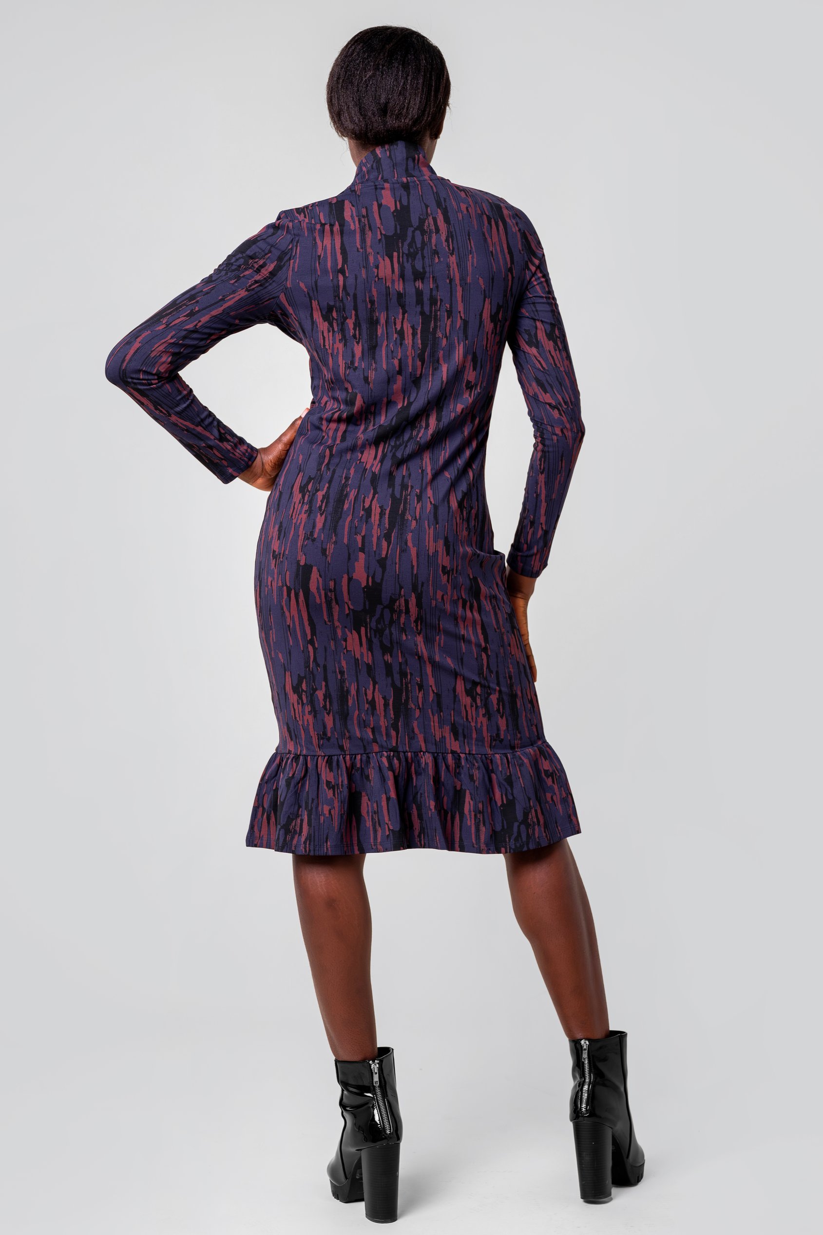 Womens Cut Out Printed Midi Flare Dress