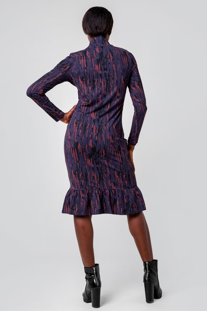 Womens Cut Out Printed Midi Flare Dress