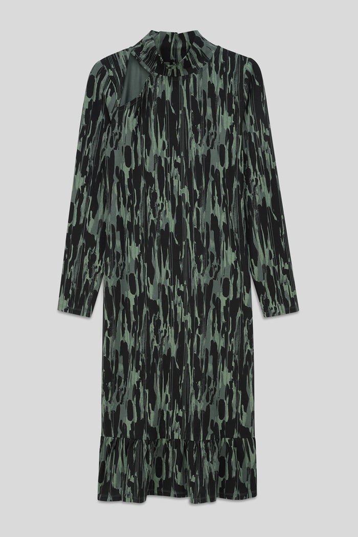 Womens Cut Out Printed Midi Flare Dress