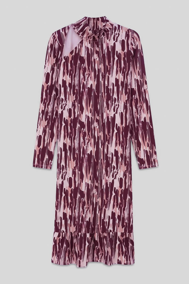 Womens Cut Out Printed Midi Flare Dress