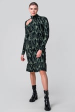 Womens Cut Out Printed Midi Flare Dress