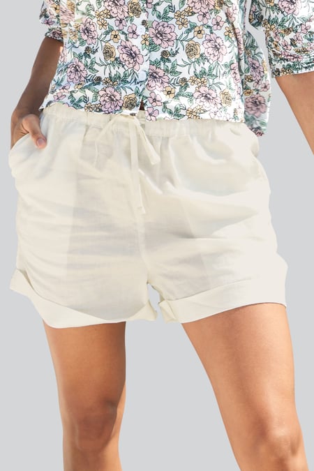 White Linen Blend Shorts