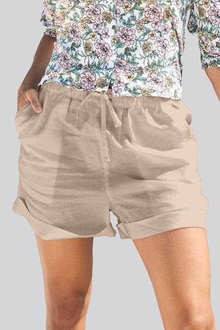 White Linen Blend Shorts