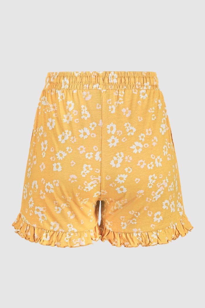 Womens Ruffle Hem Printed Shorts