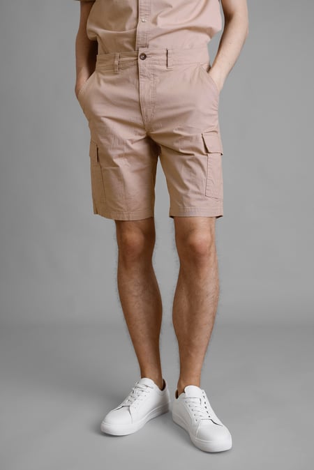 Beige Ripstop Textured Cargo Shorts