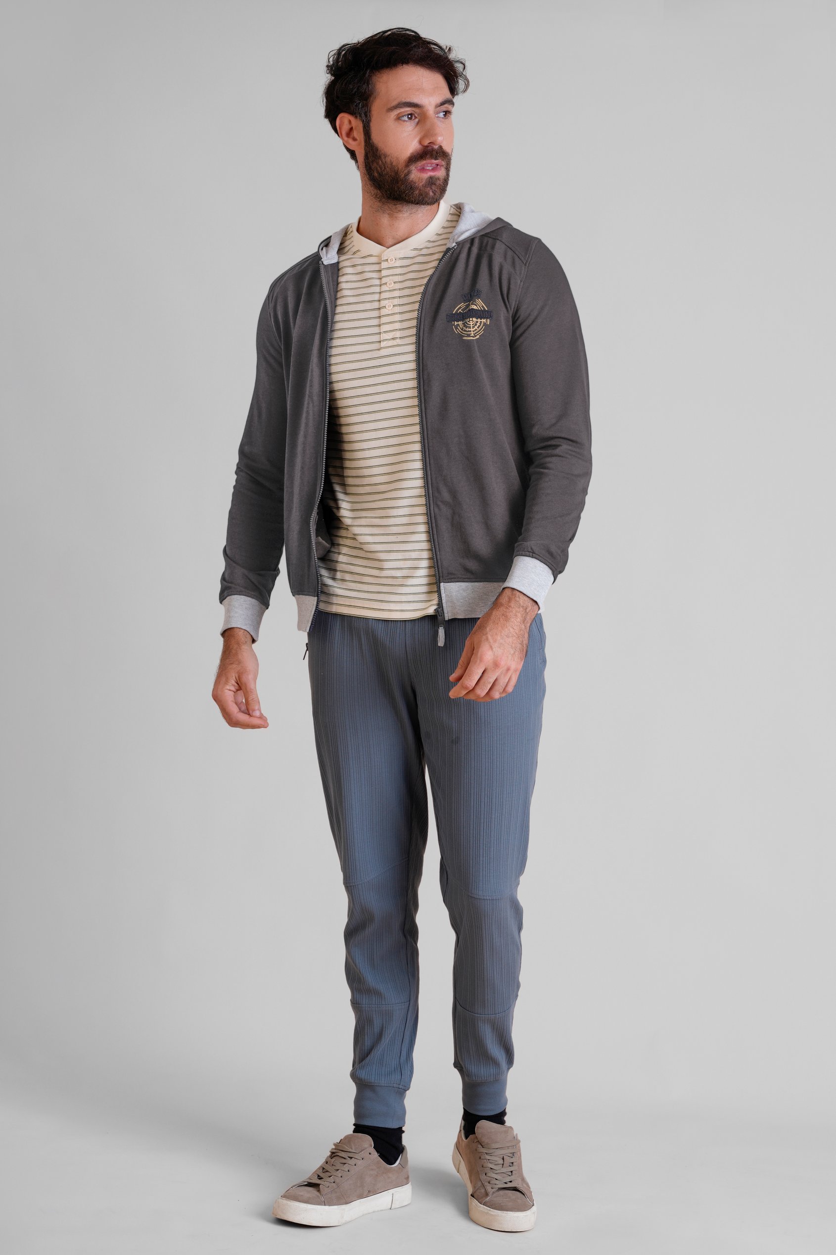 Mens Wave Full Zip  Contrast Hoodie