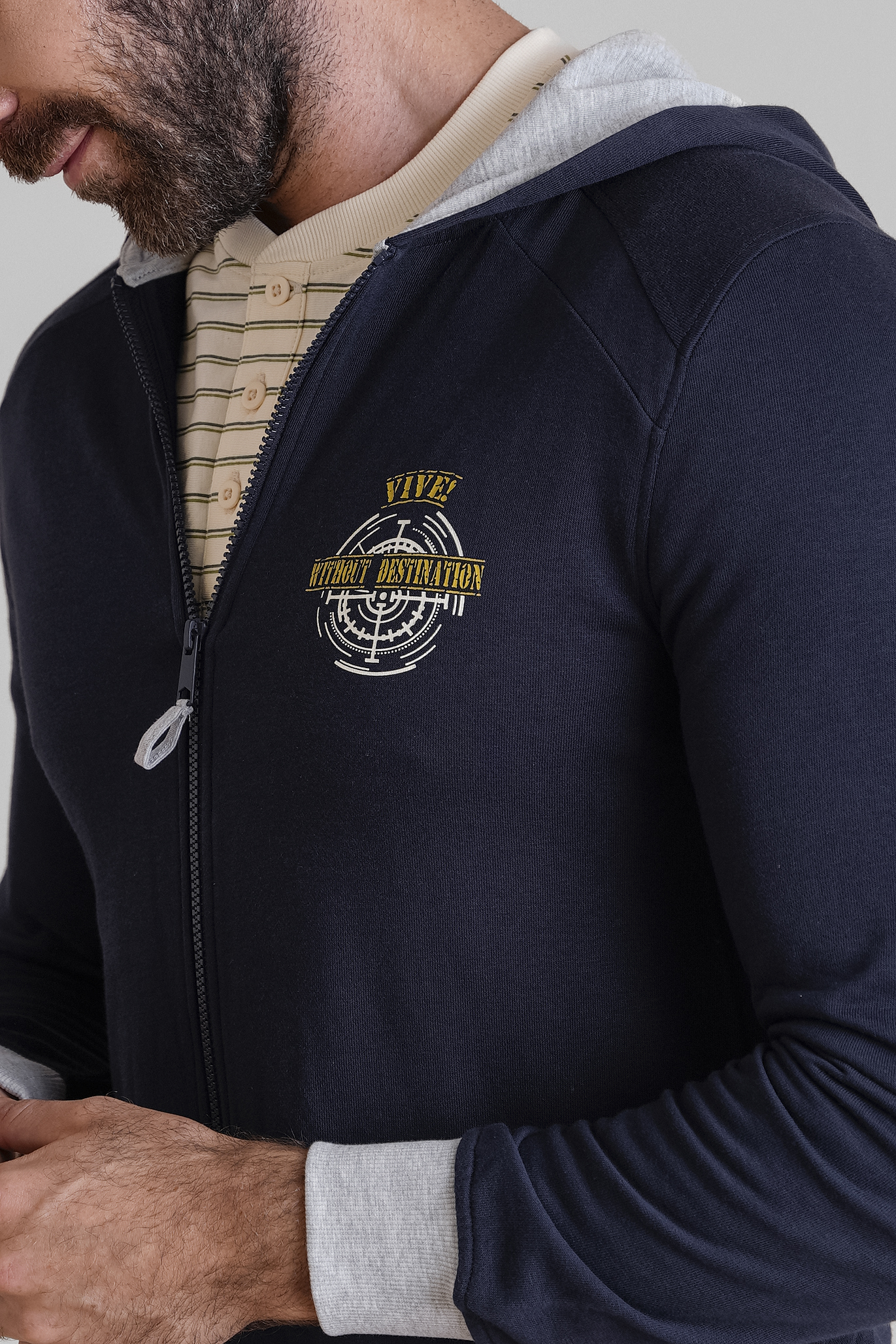 Mens Wave Full Zip  Contrast Hoodie