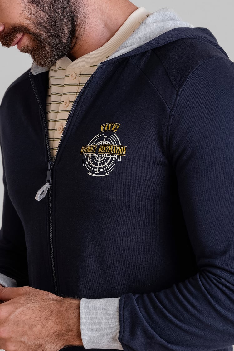 Mens Wave Full Zip  Contrast Hoodie