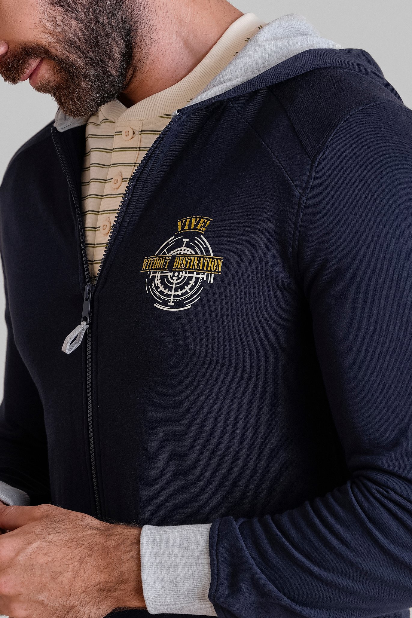 Mens Wave Full Zip  Contrast Hoodie