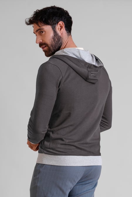 Mens Grey Wave Full Zip  Contrast Hoodie