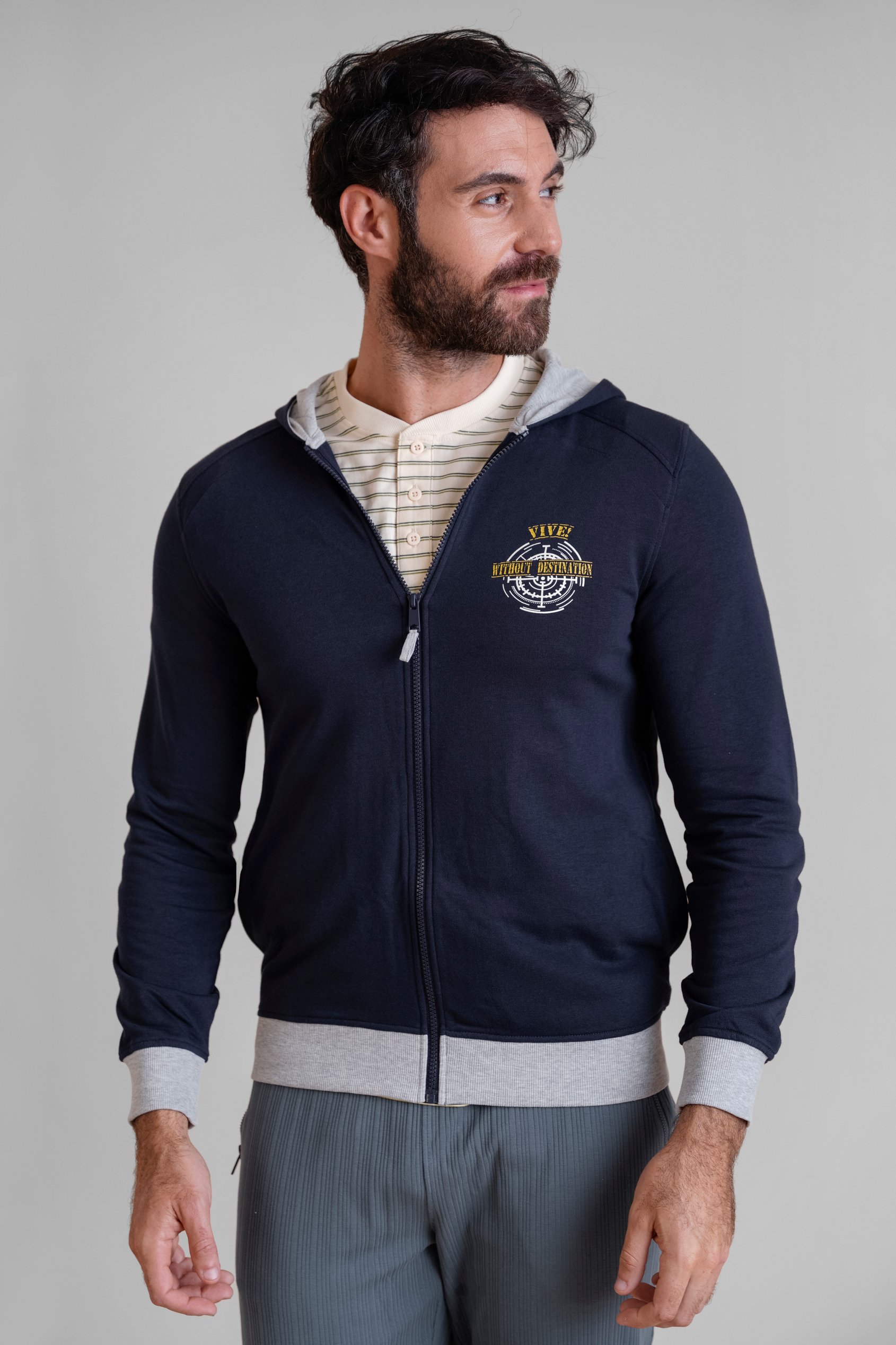 Mens Wave Full Zip  Contrast Hoodie