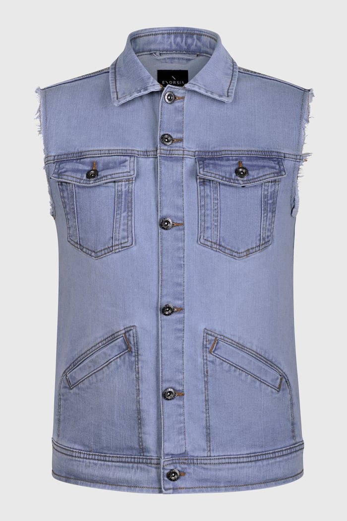 Regular Fit Stretch Denim Sleeveless Jacket