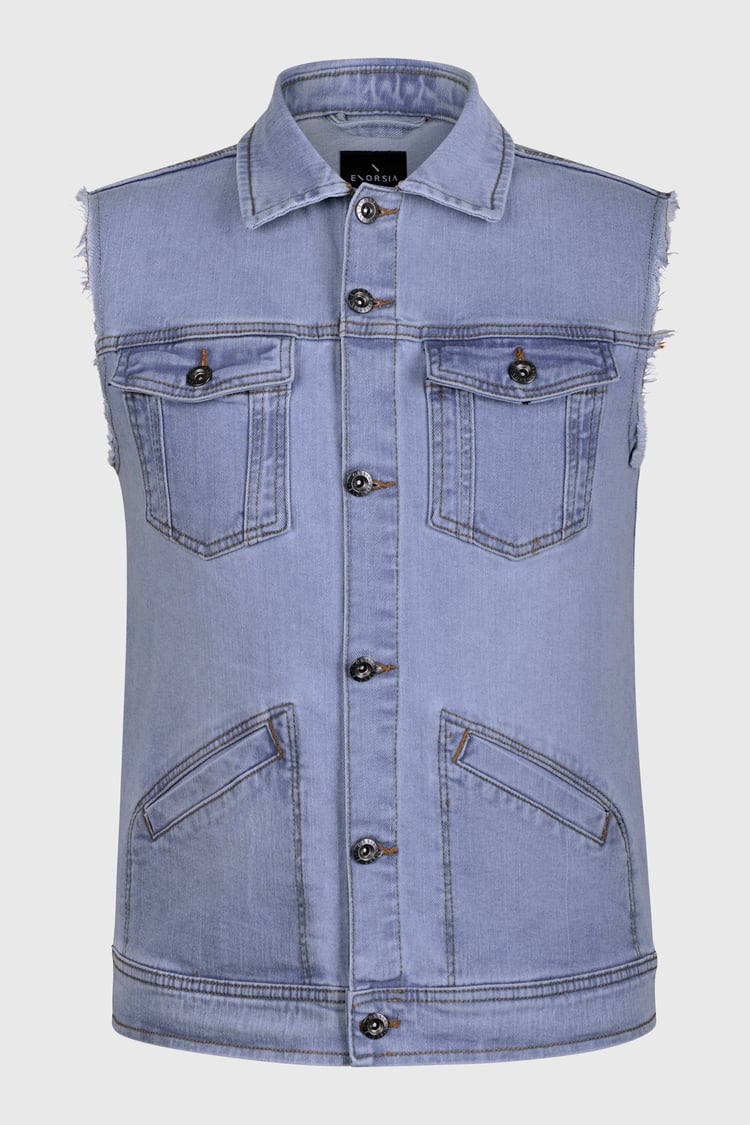 Regular Fit Stretch Denim Sleeveless Jacket