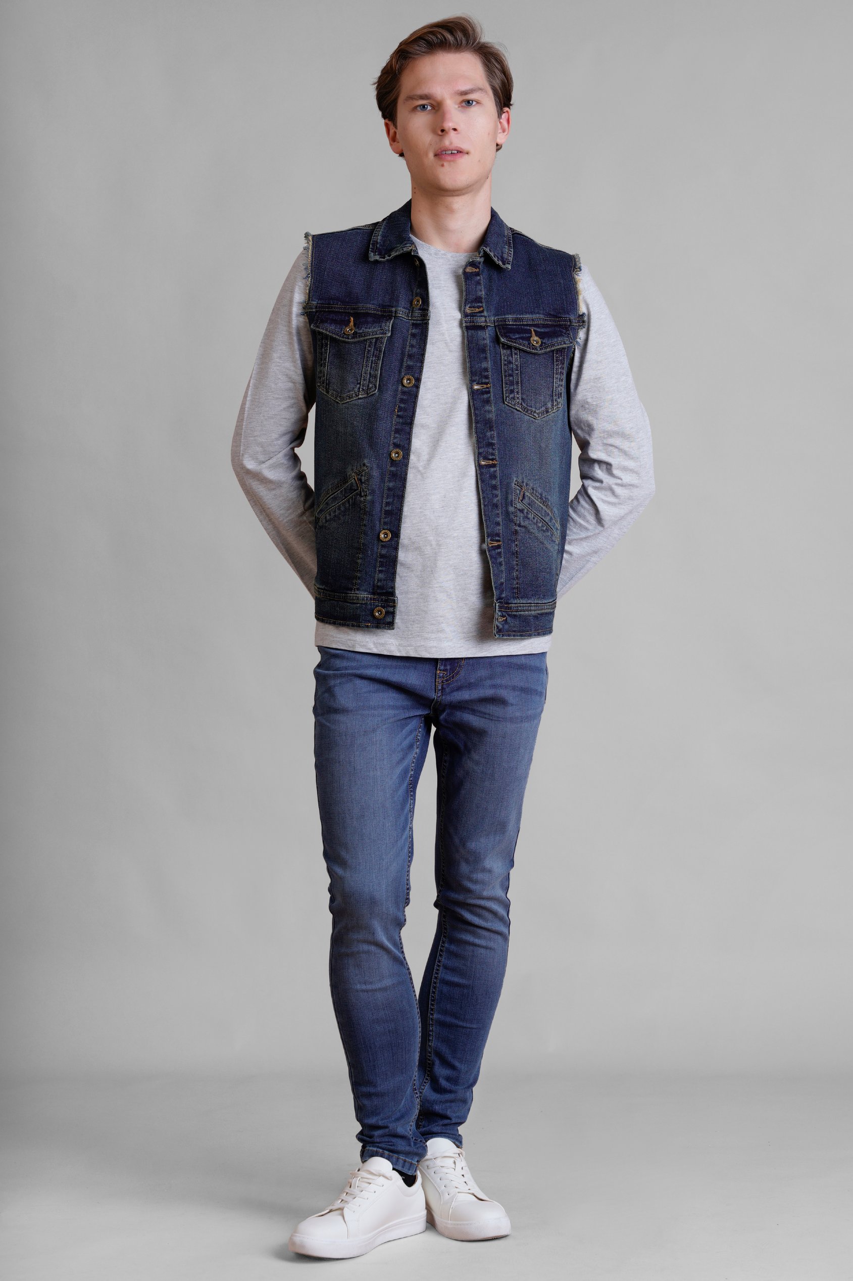 Regular Fit Stretch Denim Sleeveless Jacket
