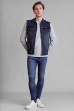 Regular Fit Stretch Denim Sleeveless Jacket