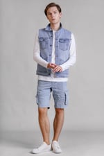 Regular Fit Stretch Denim Sleeveless Jacket
