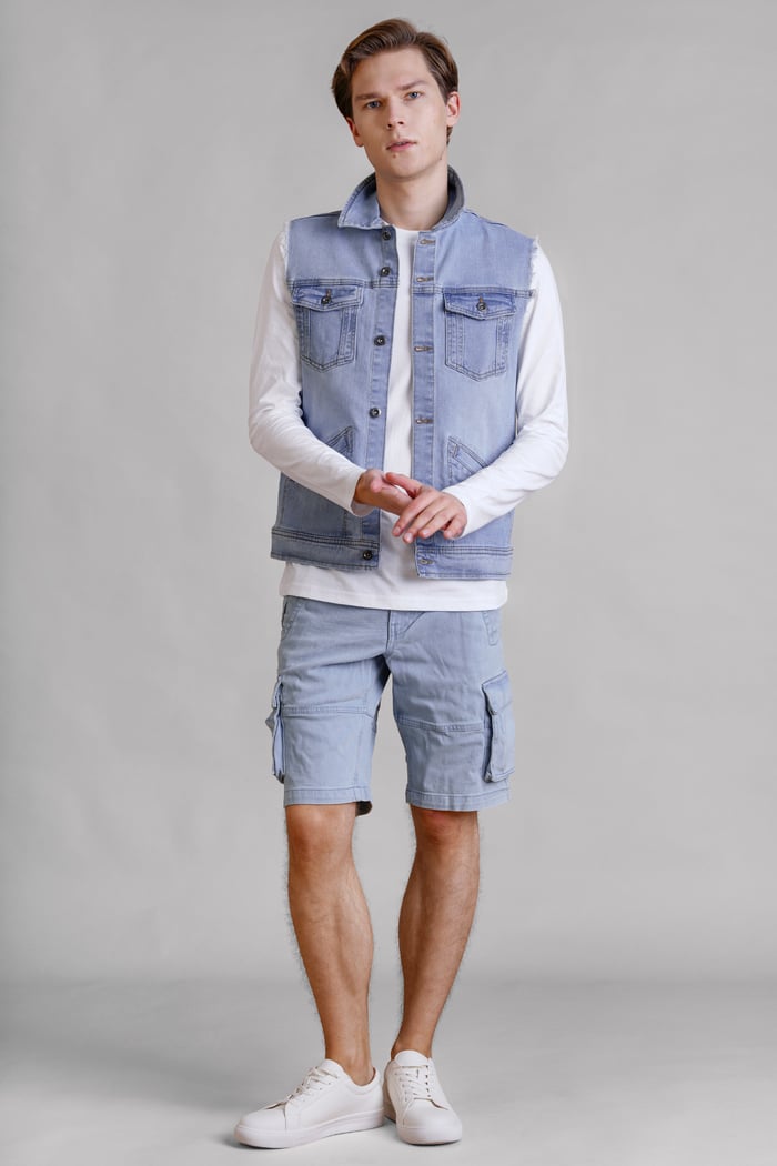 Regular Fit Stretch Denim Sleeveless Jacket