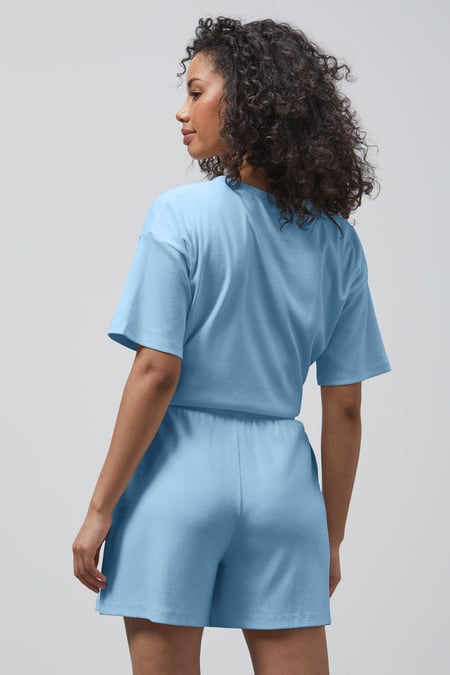 Blue Ribbed T-Shirt & Shorts Set