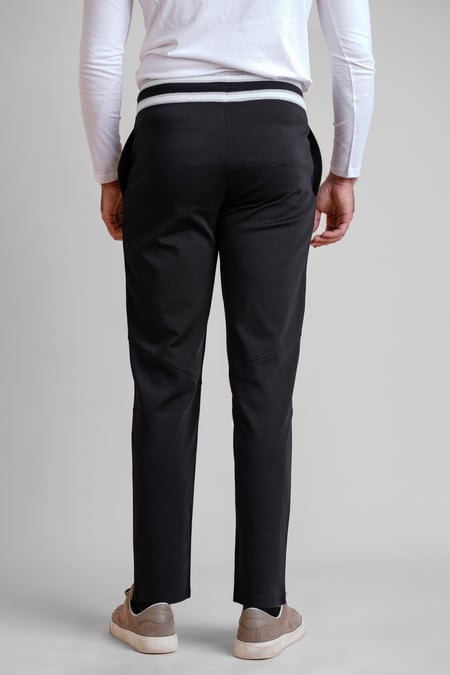 Men's Black Striped Rib Waistband Jersey Trouser