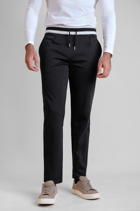 Men's Grey Striped Rib Waistband Jersey Trouser