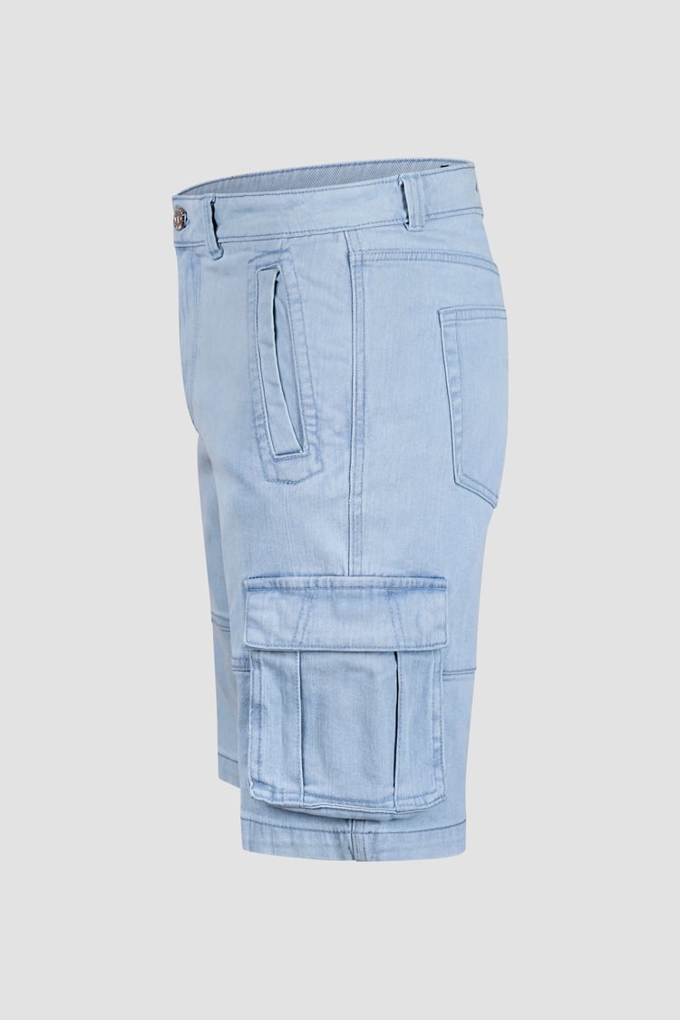 Light Blue Stretch Denim Cargo Shorts