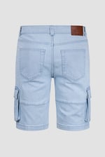 Light Blue Stretch Denim Cargo Shorts
