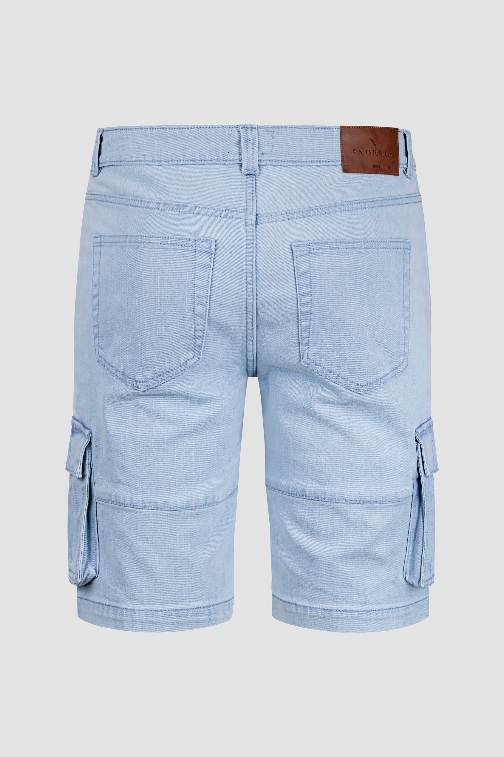 Light Blue Stretch Denim Cargo Shorts