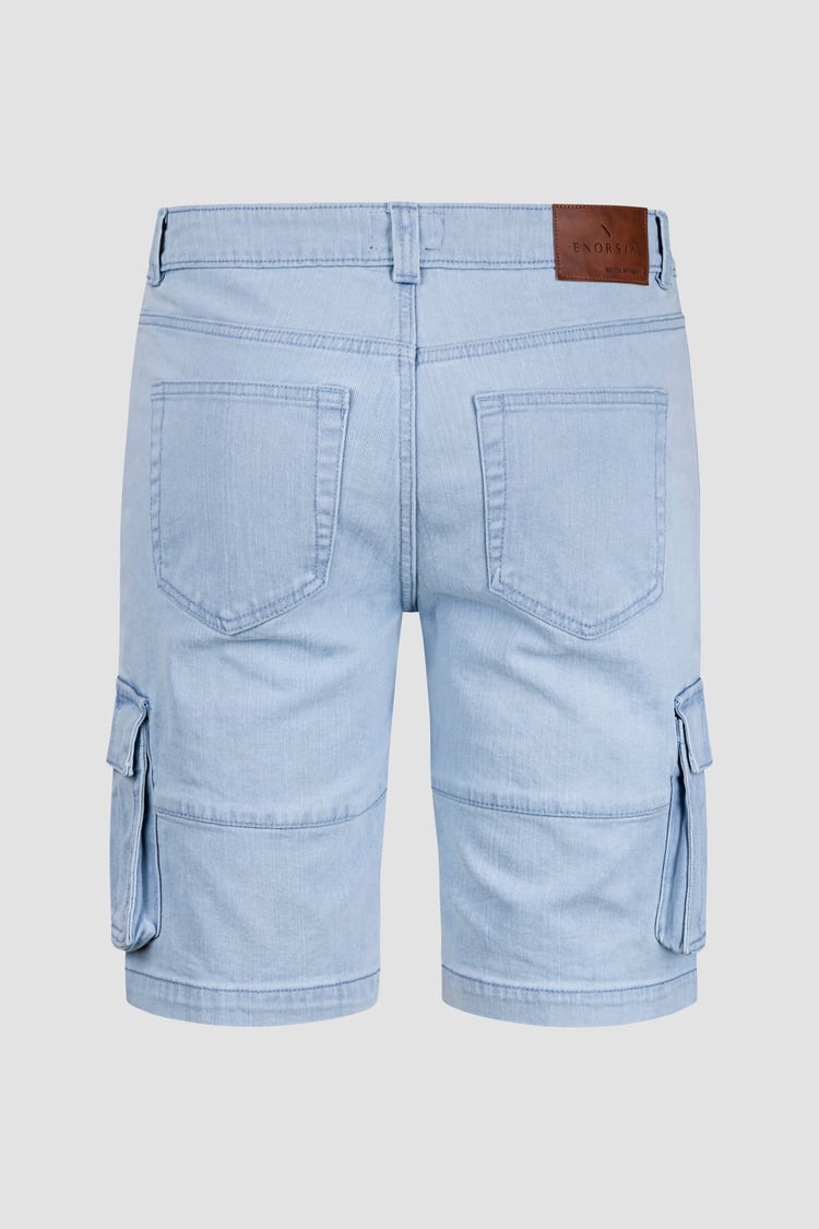 Light Blue Stretch Denim Cargo Shorts