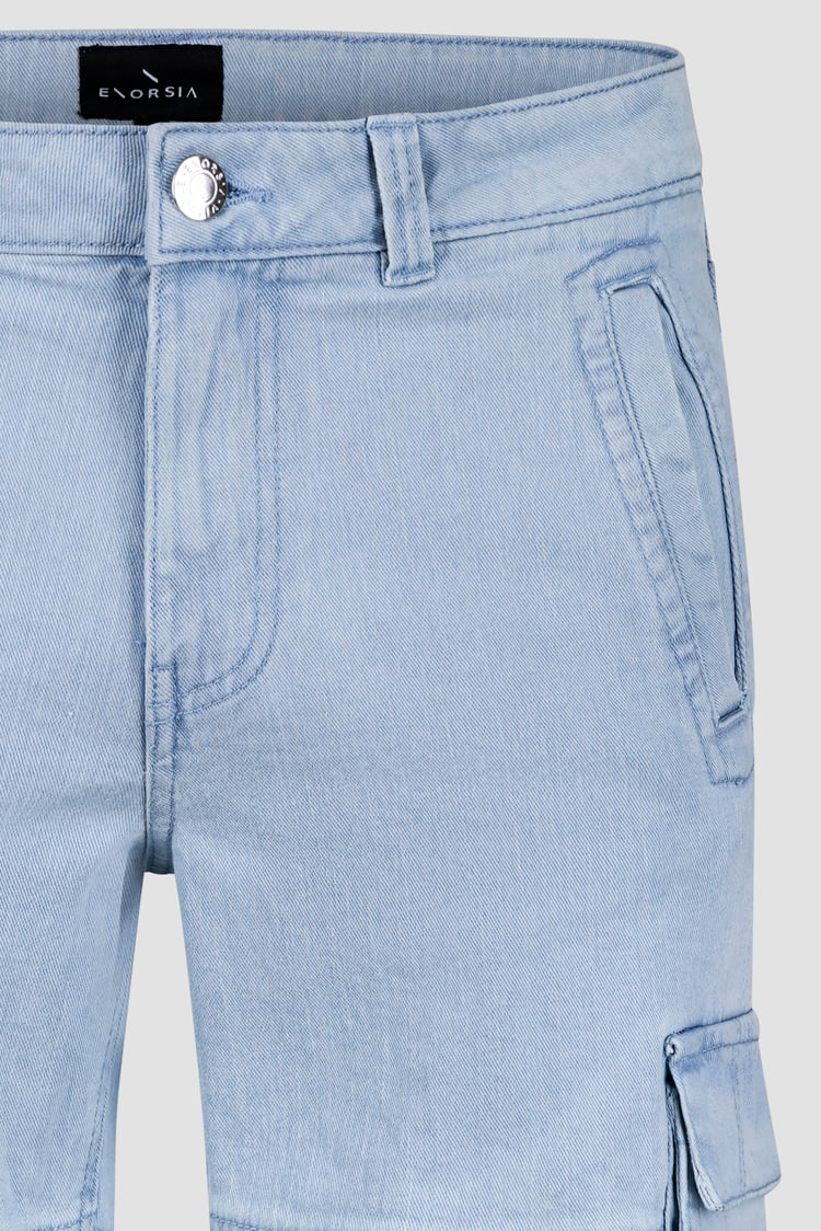 Light Blue Stretch Denim Cargo Shorts