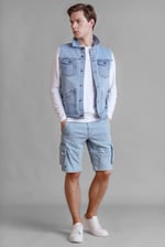 Light Blue Stretch Denim Cargo Shorts