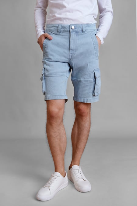 Light Blue Light Blue Stretch Denim Cargo Shorts