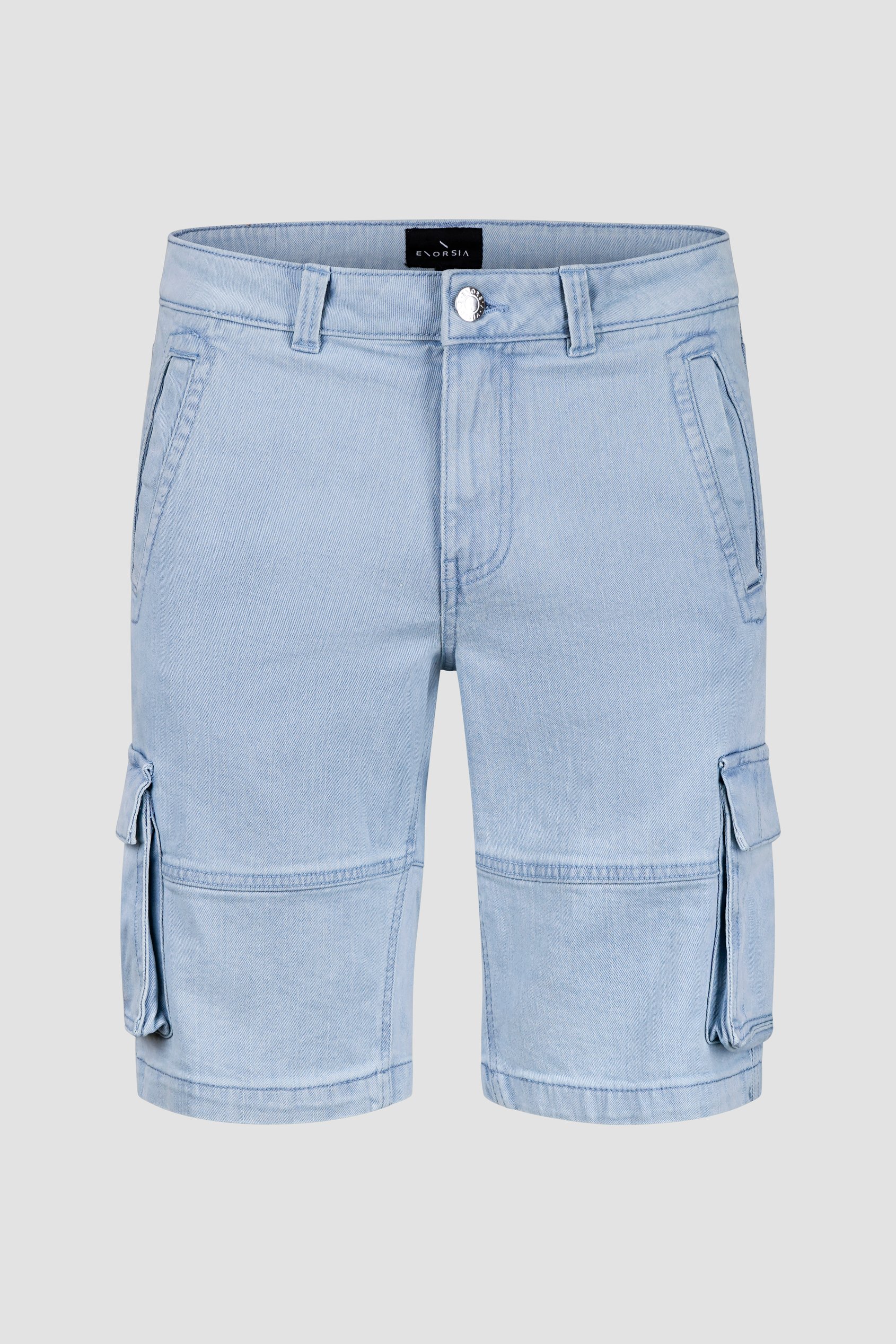 Light Blue Stretch Denim Cargo Shorts