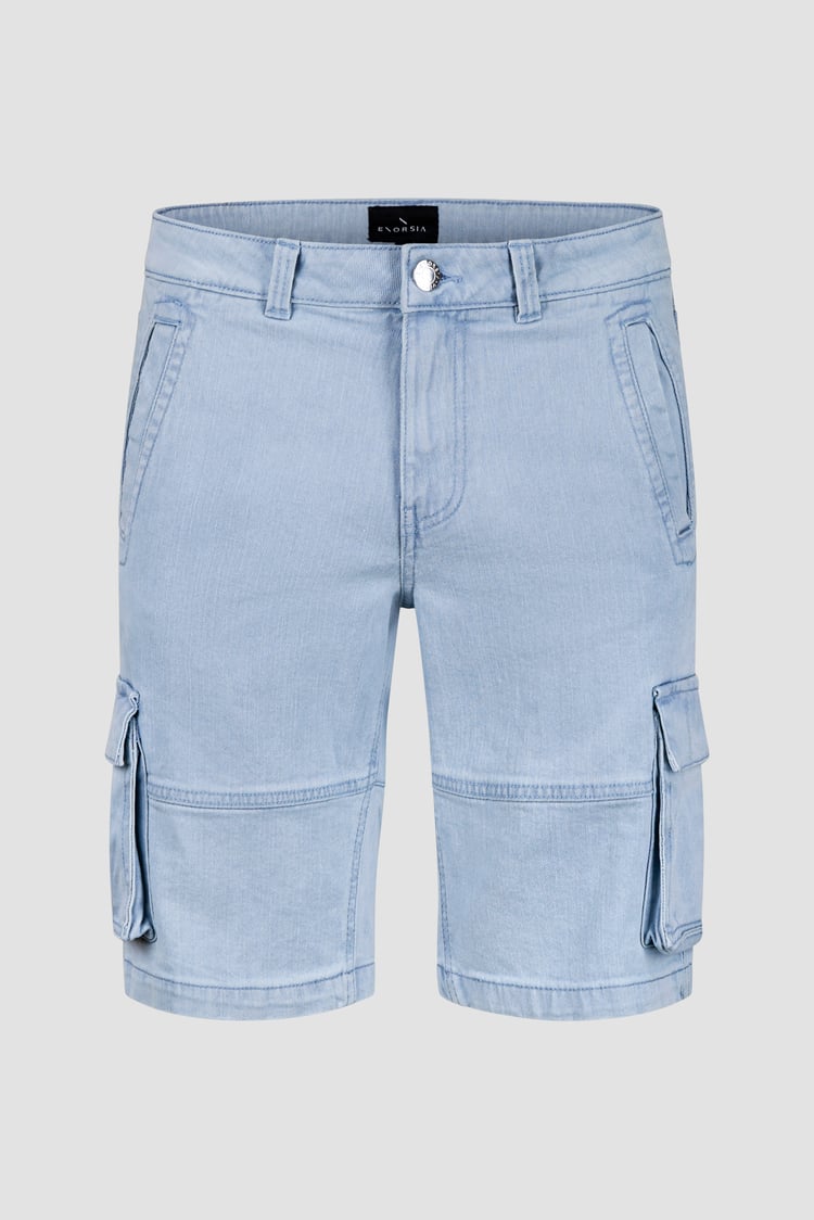 Light Blue Stretch Denim Cargo Shorts