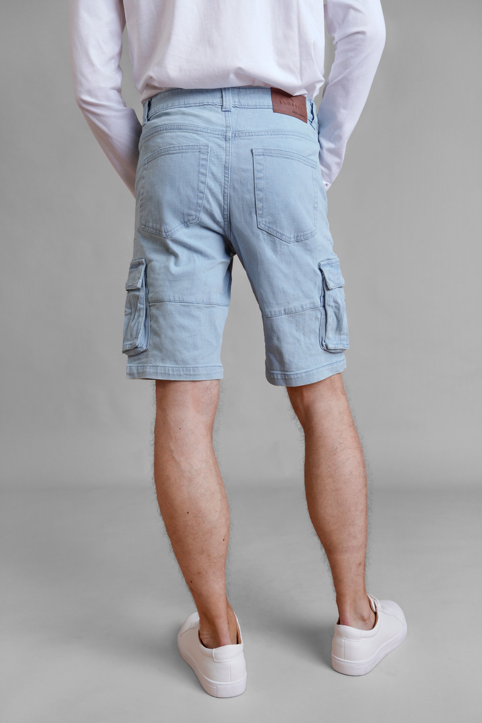 Light Blue Stretch Denim Cargo Shorts