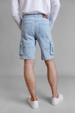 Light Blue Stretch Denim Cargo Shorts