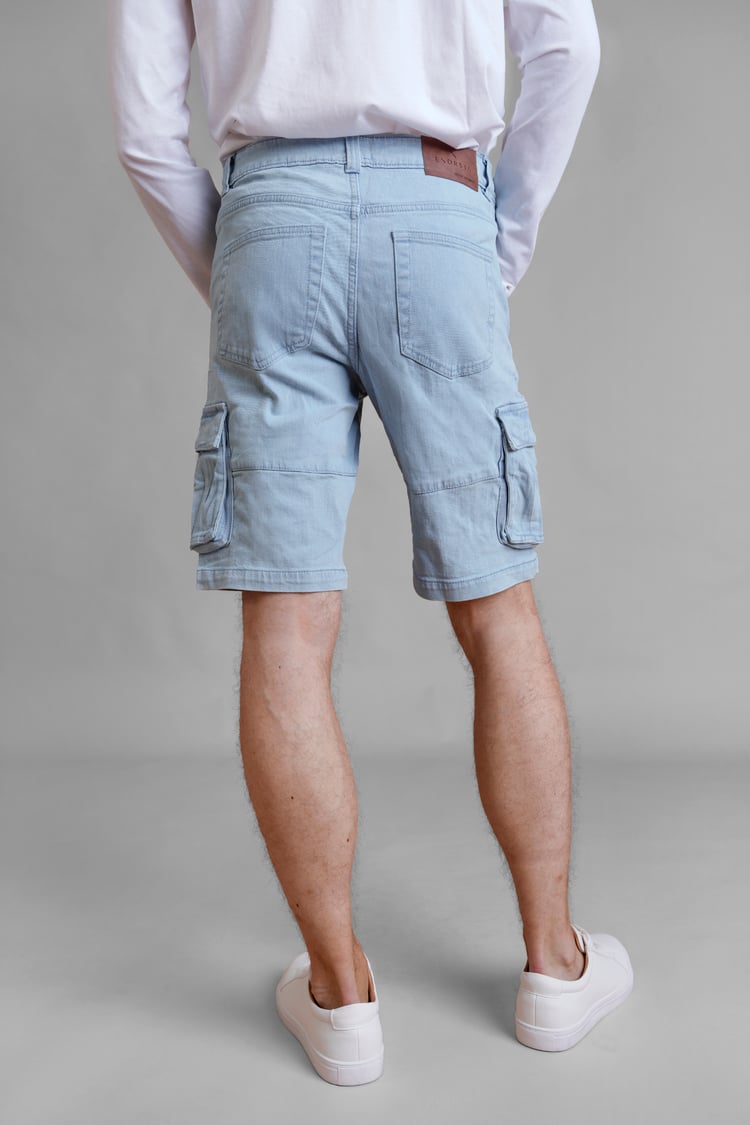 Light Blue Stretch Denim Cargo Shorts