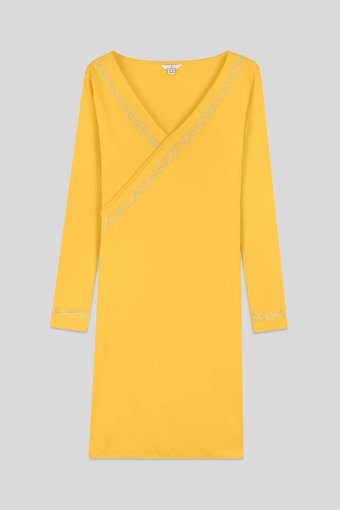 Womens Full Sleeve Embroidered Wrap Dress